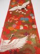 Photo1: 1E06z220  Japanese Kimono Silk UCHIKAKE FABRIC Crane Orange-Red 61.4x14.2 (1)