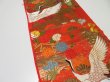 Photo2: 1E06z220  Japanese Kimono Silk UCHIKAKE FABRIC Crane Orange-Red 61.4x14.2 (2)