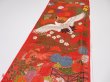 Photo3: 1E06z220  Japanese Kimono Silk UCHIKAKE FABRIC Crane Orange-Red 61.4x14.2 (3)