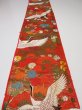 Photo6: 1E06z220  Japanese Kimono Silk UCHIKAKE FABRIC Crane Orange-Red 61.4x14.2 (6)