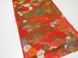 Photo2: 1E07z250  Japanese Kimono Silk UCHIKAKE FABRIC Crane Orange-Red 74.0x14.2 (2)