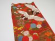 Photo5: 1E07z250  Japanese Kimono Silk UCHIKAKE FABRIC Crane Orange-Red 74.0x14.2 (5)