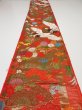 Photo7: 1E07z250  Japanese Kimono Silk UCHIKAKE FABRIC Crane Orange-Red 74.0x14.2 (7)