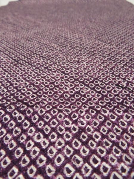 Photo1: 4A01z50  Japanese Kimono Silk  FABRIC Shibori Dull grape 38.6x13.4 (1)