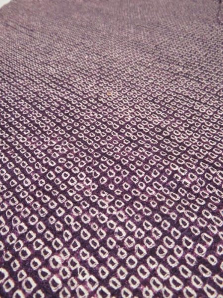 Photo1: 4A02z50  Japanese Kimono Silk  FABRIC Shibori Dull grape 38.6x13.4 (1)