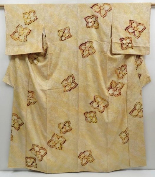 Photo1: 3312T10z950  Japanese Kimono Silk SHIBORI KOMON Flower Light yellow (1)