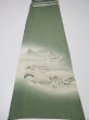 Photo5: 4J03z80  Japanese Kimono Silk  FABRIC Edo era scenery Grass green 46.5x14.2 (5)