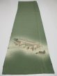 Photo5: 4J04z70  Japanese Kimono Silk  FABRIC Edo era scenery Grass green 46.5x14.2 (5)