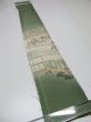 Photo6: 4J06z40  Japanese Kimono Silk  FABRIC Edo era scenery Grass green 46.5x7.1 (6)