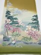 Photo1: 4K05z70  Japanese Kimono Silk  FABRIC Garden Dark olive 48.0x14.2 (1)