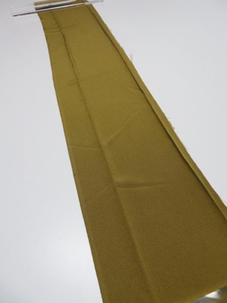 Photo1: 4K10z30  Japanese Kimono Silk  FABRIC Plain Dark olive 36.2x7.1 (1)