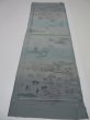 Photo6: 4K01z60  Japanese Kimono Silk  FABRIC Edo era scenery Blue-Gray 42.5x15.0 (6)