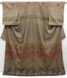 Photo1: 3405T01z1020  Japanese Kimono Silk TSUKESAGE Flowers Brown-Gray (1)