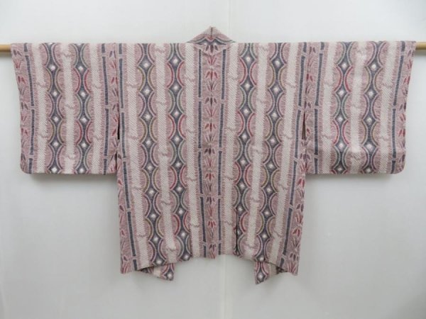 Photo1: 3405T05z540  Japanese Kimono Silk SHIBORI HAORI Bamboo Light purple (1)