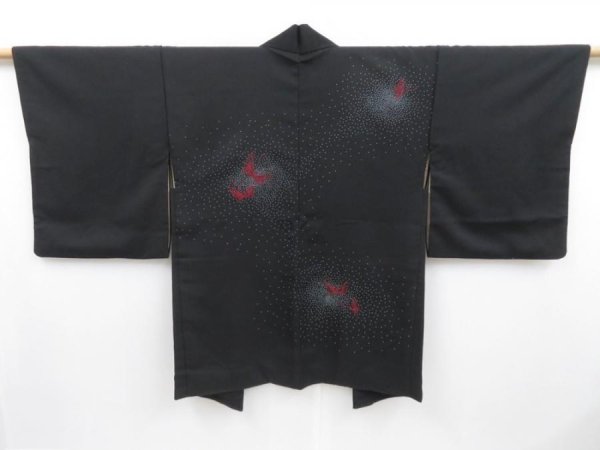 Photo1: 3405T11z550 Vintage Japanese Kimono Silk HAORI Butterfly Black (1)