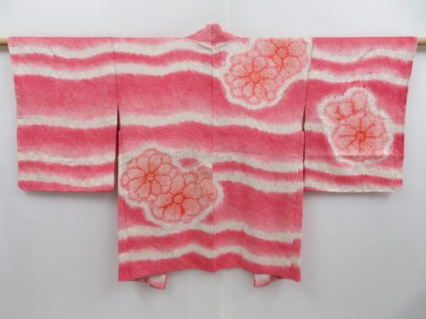 Photo1: 3405T12z620  Japanese Kimono Silk SHIBORI HAORI  Red-Pink (1)