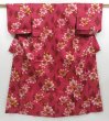 Photo1: 3406T04z750 Vintage Japanese Kimono Cotton KOMON Flower Red-Pink (1)