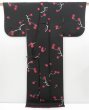 Photo8: 3406T13z1120  Japanese Kimono Crepe Silk KOMON Plum blossom Black (8)