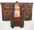 Photo1: 3410T12z410 Vintage Japanese Kimono Silk MEISEN HAORI Flower Brown (1)