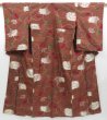 Photo1: 3410T13z580 Antique Japanese Kimono Silk MEISEN KOMON Flower Brown (1)