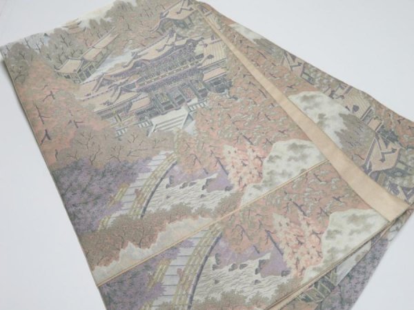 Photo1: 3509Y06z740  Japanese Kimono Silk FUKURO OBI Nikko Toshogu Shrine  170.1x12.2 (1)