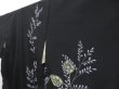 Photo2: 3413T06z950 Vintage Japanese Kimono Silk TSUKESAGE Plants Black (2)