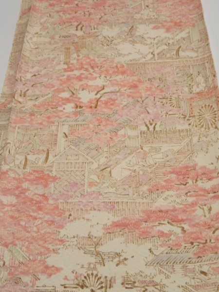 Photo1: 4B01z80  Japanese Kimono Silk  FABRIC Japanese imperial court   44.9x14.2 (1)