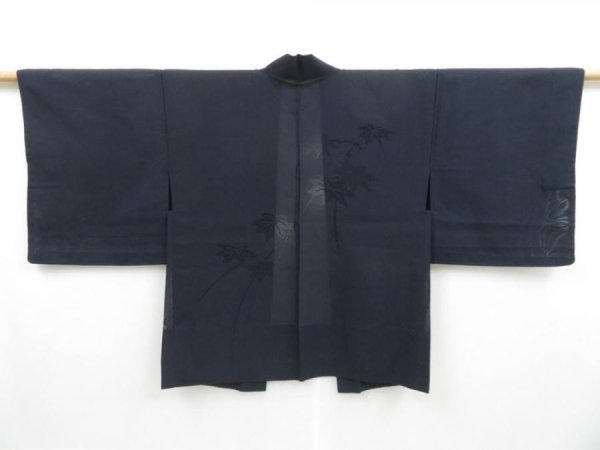 Photo1: 3506T07z290  Japanese Kimono Silk See through HAORI Maple Dark navy (1)