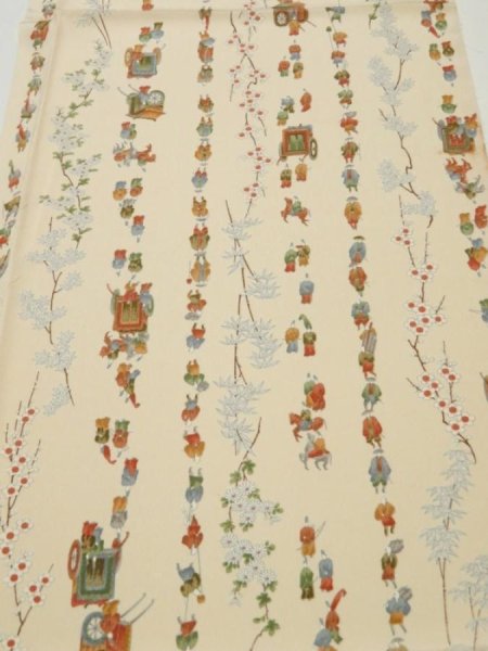 Photo1: 3R01z60  Japanese Kimono Silk  FABRIC Daimyogyoretsu   37.0x14.2 (1)