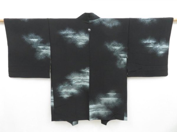 Photo1: 3509T11z730 Vintage Japanese Kimono Silk HAORI Cloud Black (1)