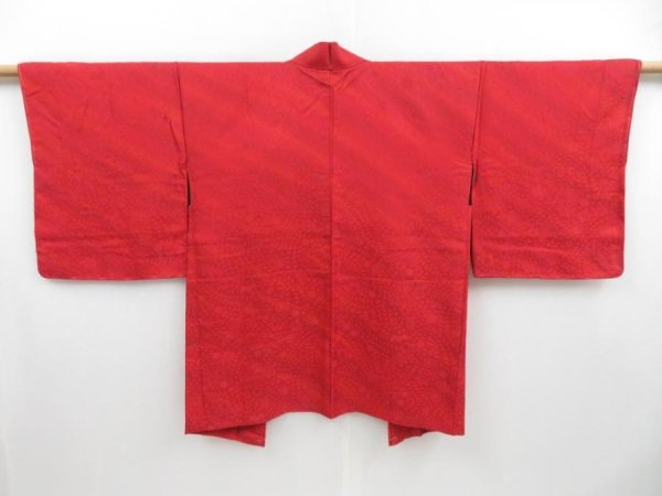 Photo1: 3510T06z540 Vintage Japanese Kimono Silk HAORI Flowers Dark red (1)