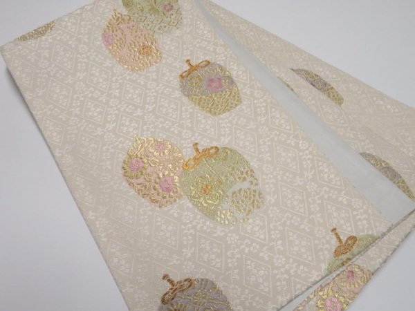 Photo1: 3522Y08z760 Vintage Japanese Kimono Silk FUKURO OBI Kinchaku 166.9x11.6 (1)