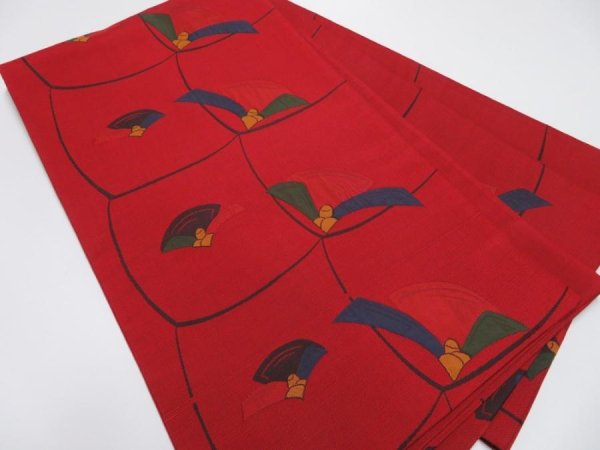 Photo1: 3522Y11z720 Vintage Japanese Kimono Silk FUKURO OBI Camellia Dark red 170.1x12.2 (1)