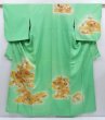 Photo1: 3522T14z870 Vintage Japanese Kimono Silk TSUKESAGE Jigami Light green (1)