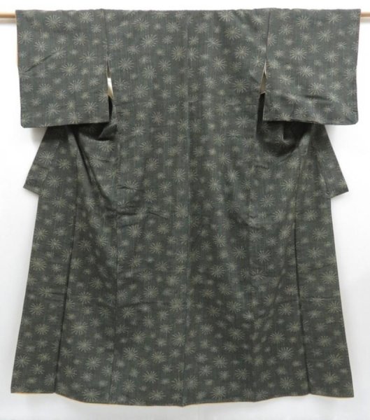 Photo1: 3527T06z830 Vintage Japanese Kimono Silk TSUMUGI  Dull olive (1)