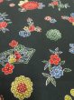 Photo1: 4J01z60  Japanese Kimono Crepe Silk  FABRIC Flowers Dark green 39.4x14.2 (1)