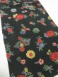 Photo2: 4J01z60  Japanese Kimono Crepe Silk  FABRIC Flowers Dark green 39.4x14.2 (2)