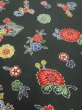 Photo1: 4J03z100  Japanese Kimono Crepe Silk  FABRIC Flowers Dark green 63.0x14.2 (1)