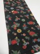 Photo2: 4J03z100  Japanese Kimono Crepe Silk  FABRIC Flowers Dark green 63.0x14.2 (2)