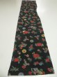 Photo5: 4J03z100  Japanese Kimono Crepe Silk  FABRIC Flowers Dark green 63.0x14.2 (5)