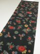 Photo3: 4J05z90  Japanese Kimono Crepe Silk  FABRIC Flowers Dark green 63.0x14.2 (3)