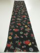 Photo5: 4J05z90  Japanese Kimono Crepe Silk  FABRIC Flowers Dark green 63.0x14.2 (5)