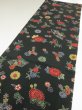 Photo3: 4J06z100  Japanese Kimono Crepe Silk  FABRIC Flowers Dark green 63.0x14.2 (3)