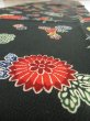 Photo4: 4J06z100  Japanese Kimono Crepe Silk  FABRIC Flowers Dark green 63.0x14.2 (4)