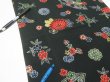 Photo6: 4J06z100  Japanese Kimono Crepe Silk  FABRIC Flowers Dark green 63.0x14.2 (6)