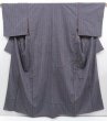 Photo1: 3604T04z850 Vintage Japanese Kimono Silk TSUMUGI Stripe Blue-Gray (1)