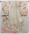 Photo1: 3604T05z860 Vintage Japanese Kimono Silk TSUKESAGE Flowers Sand beige (1)