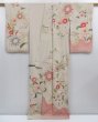 Photo4: 3604T05z860 Vintage Japanese Kimono Silk TSUKESAGE Flowers Sand beige (4)