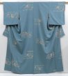 Photo1: 3607T12z950 Vintage Japanese Kimono Silk KOMON Flower Dull sea blue (1)