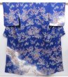 Photo1: 3608T07z910  Japanese Kimono Silk TSUKESAGE Flowers Dark lavender blue (1)